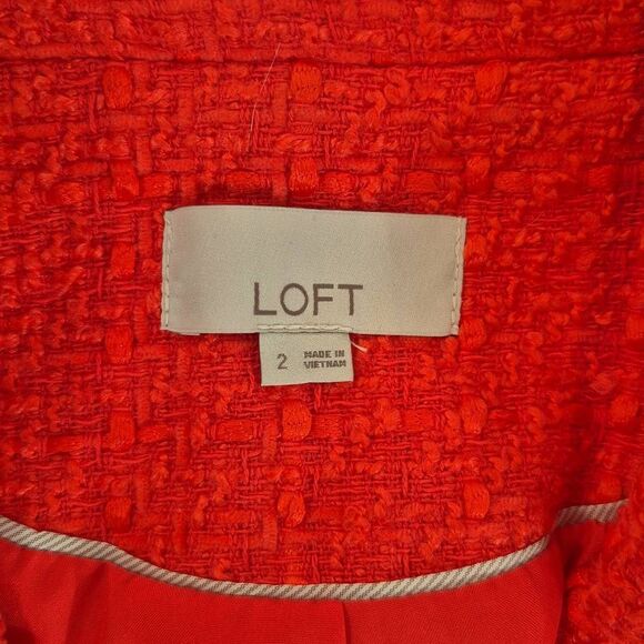 Loft Women Size 2 Tweed Double Breasted Coral Red Blazer - Picture 5 of 10